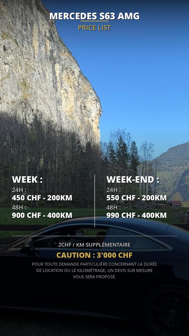 Tarifs location Mercedes-AMG S63 4MATIC+ à Geneva